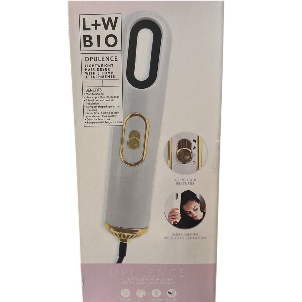 L+W BIO‎ OPULENCE Lightweight Hair Dryer with 3 Comb Attachments